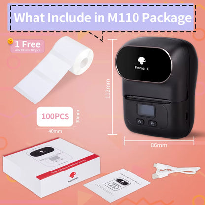 Phomemo M110 Portable Label Printer Mini Thermal Self-Adhesive Sticker Printer Mobile Pocket Tag Price UV Label Sticker Printer