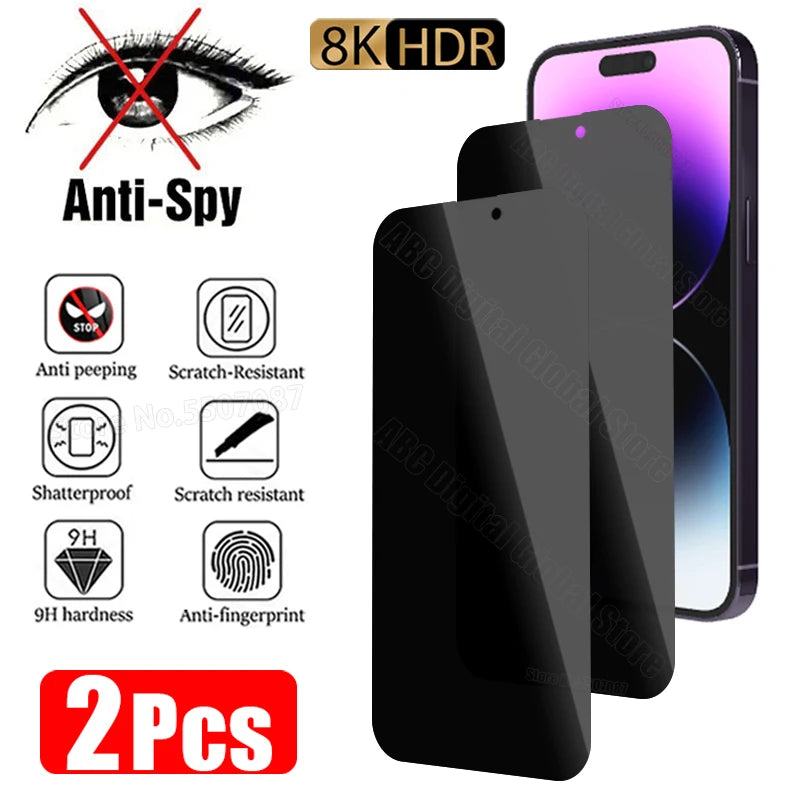 2PCS Privacy Glass for Iphone 15 14 13 12 11 Pro Max Mini Anti-Spy Screen Protector for Iphone X XS XR 7 8 6 plus SE 2020 2022